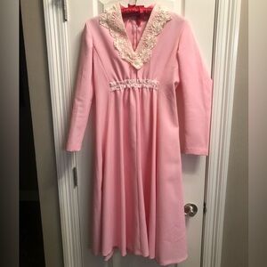 Vintage Homemade Dress Pink Crocheted Collar